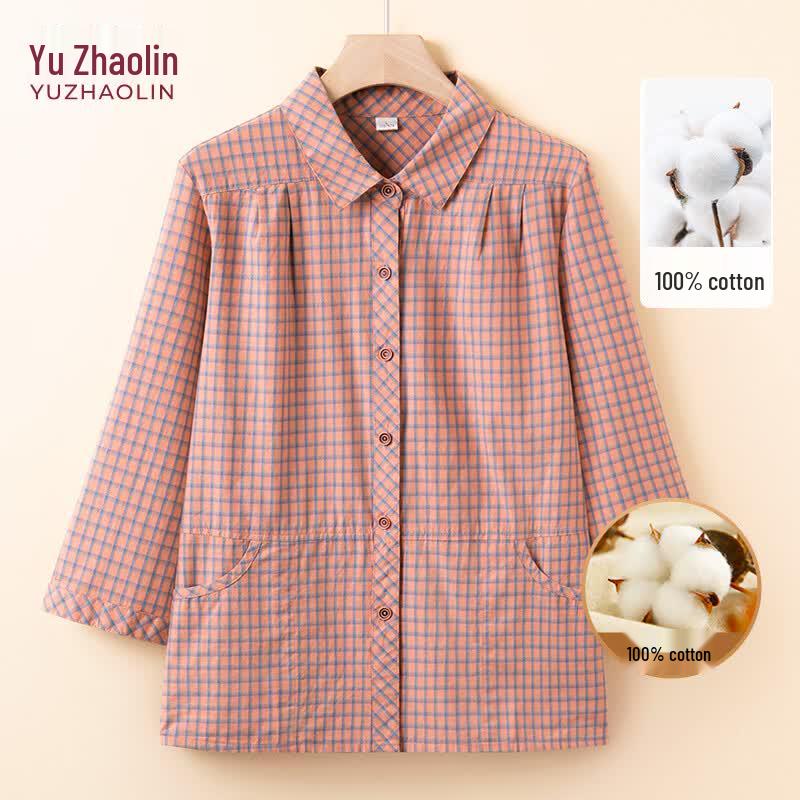 YUZHAOLIN Women s 100% Cotton Plaid Shirt XL