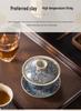 Blue and White Porcelain Ru Kiln Tea Set – Retro Lidded Bowl Tea Cup with Blossoms, Anti-Scald Design for Brewing Tea