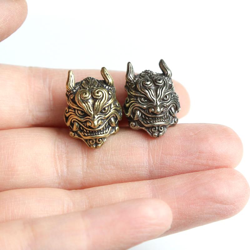 Mahakala Head Sculpture Brass Knife Beads EDC Outdoor DIY Paracord Accessories Handmade Woven Bracelet Lanyard Pendants Hangings