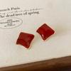 Wave Irregular Ankara Red Geometry Rhombus Square Stud Earring for Women Dopamine New Transparent Zircon Christmas Girl Gift