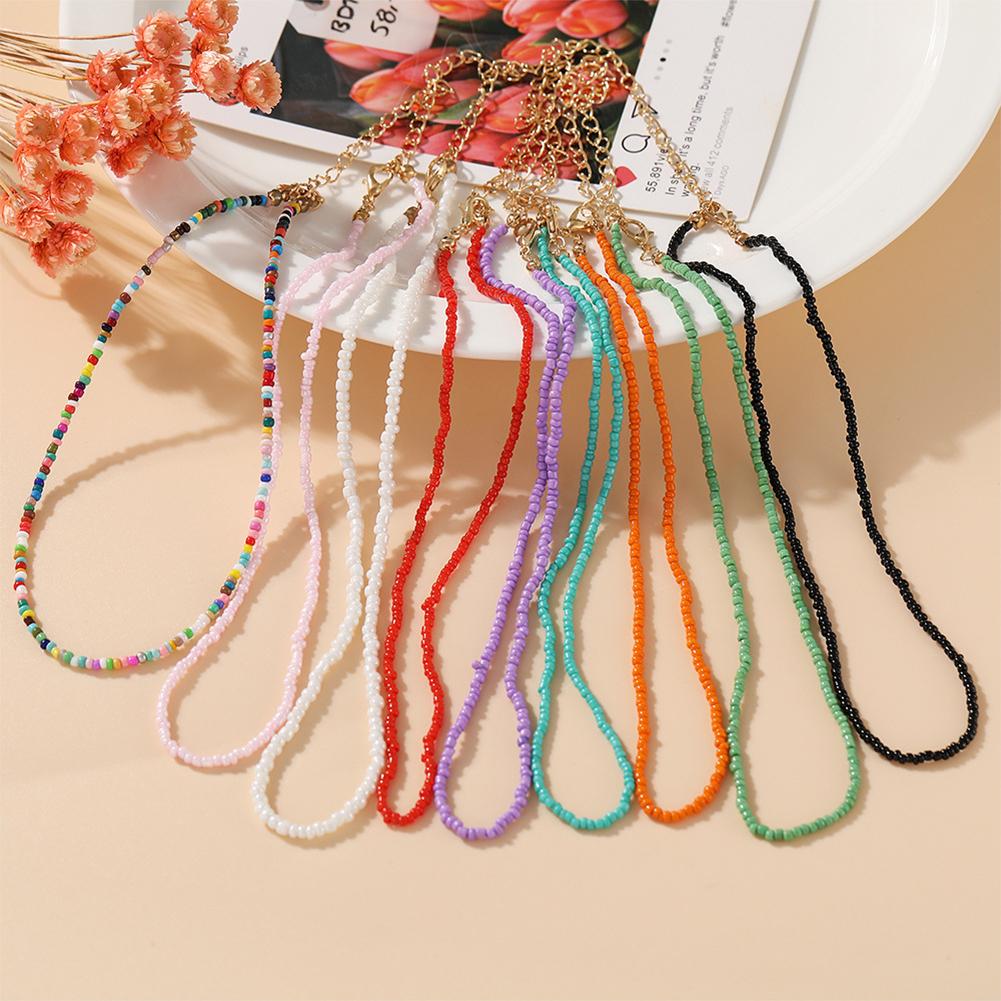 Fashion Creative Colorful Rice Bead Necklace Bohemian Clavicle Choker Beaded Necklace Jewelry Gifts for Women