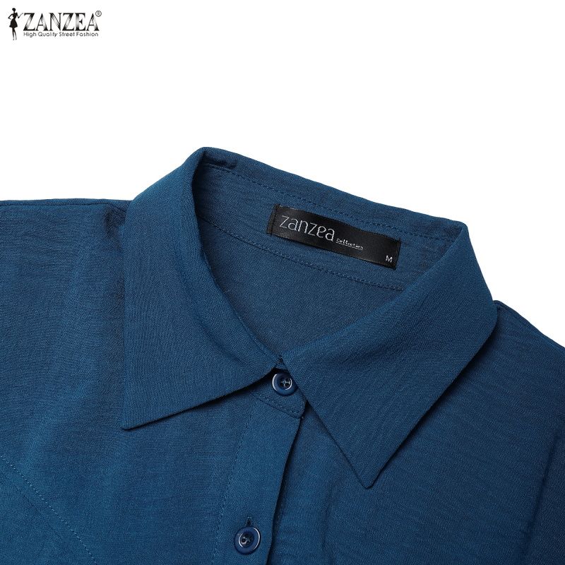 ZANZEA Women Casual Turn Down Collar Loose 3/4 Sleeve Shirt Dress