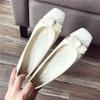 Bean Shoes Women's New Square Head Plus Size Flat Shoes Women's Bow Bright Flat Shoes Soft-soled High Quality Leather Shoes