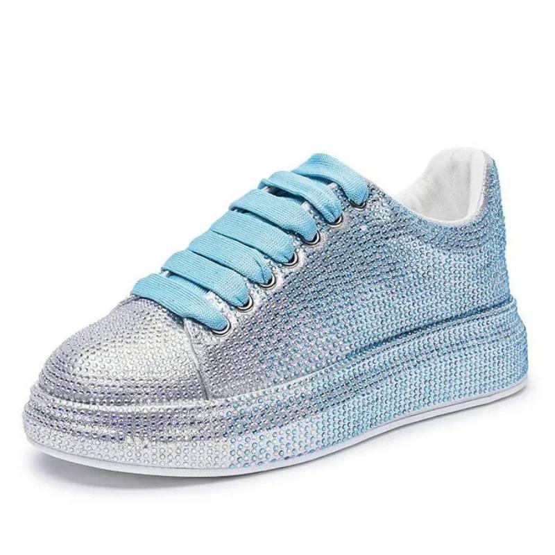 Fashion 2025 Autumn Leather Women Shoes New Style Fashion Pink Platform Shoes Ins Platforms Sneakers Tide Shine Bling Rhinestone Shoes