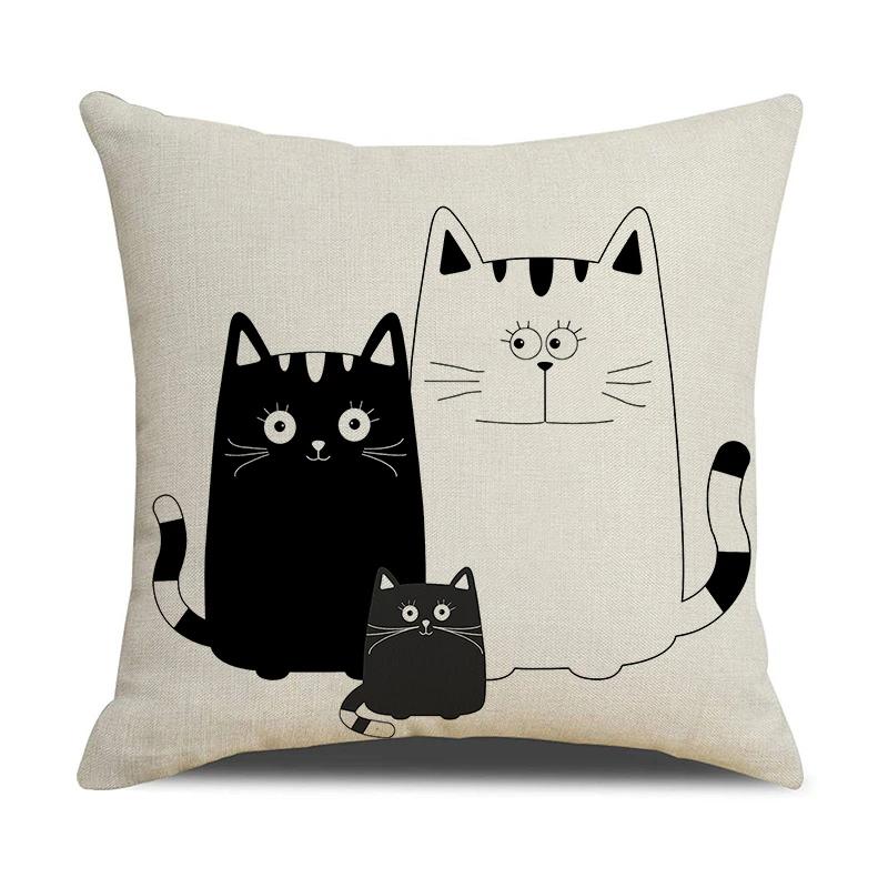 Black And White Cute Cat Printed Cushion Cover Home Decorative Sofa Pillow Covers Coffee Chair Throw Pillow Case Car Pillowcase