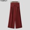 INCERUN Men High Wrap Waist Side Zip-up Casual Loose Wide Legs Pants Long Trousers