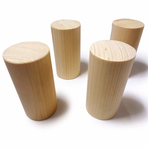 Set of 4 Japanese Cypress Wood Planks, Round Bars, and Blocks (40mm Diameter X 80mm, Knot-Free)