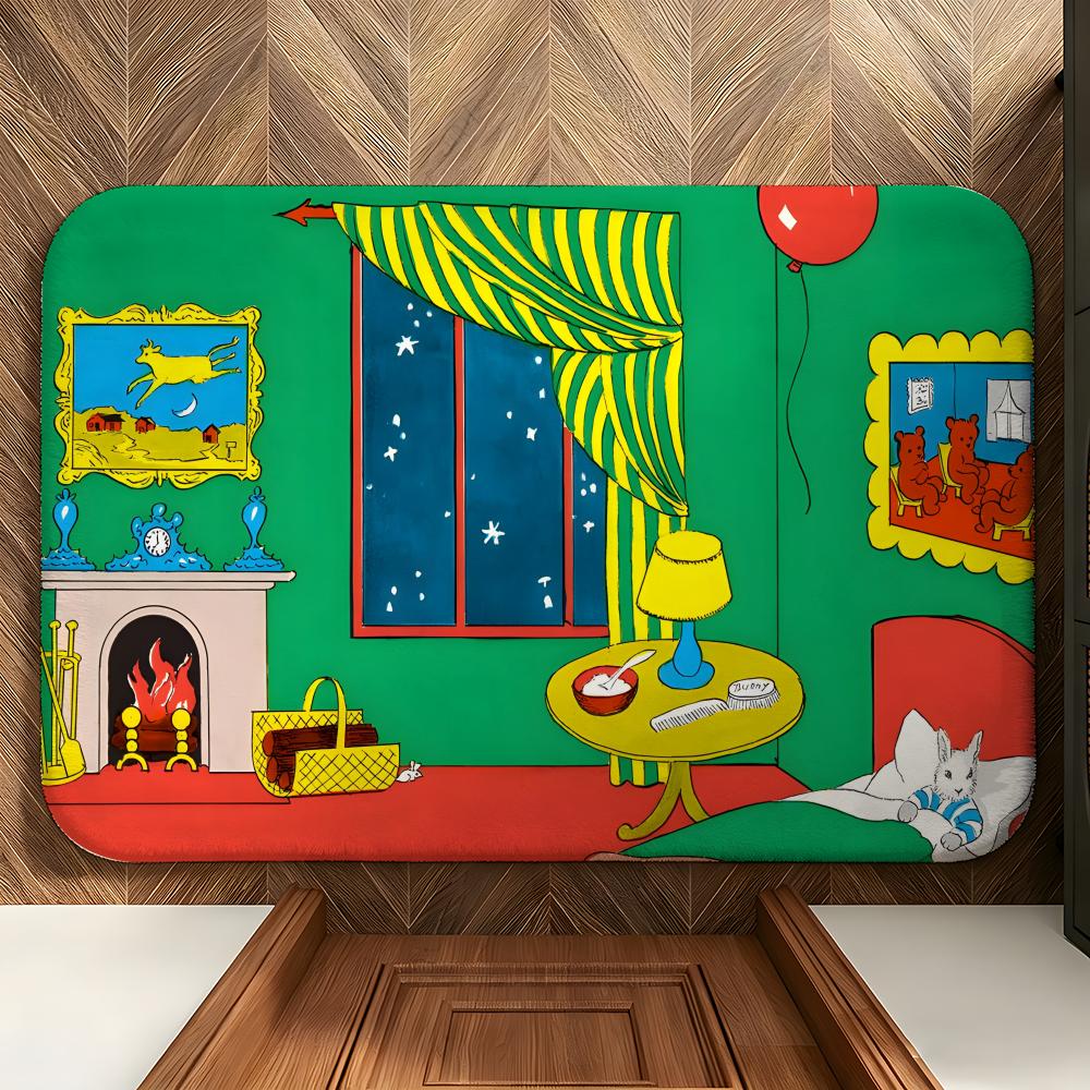 

Book G-Goodnight M-Moon Floor Mat Soft Flannel Entrance Door Mat Non Slip Absorbent Bathroom Bedroom Floor Rug 40x60cm