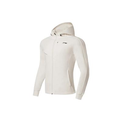 Li-Ning Seria Fitness Bluza z kapturem na zamek z nadrukiem liter Długi rękaw Kurtka Męskie Góry Ecru AWDS627-9