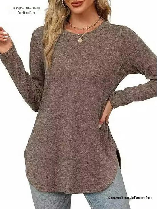 Autumn Women's Solid Long Sleeve Round Neck Loose Casual Top