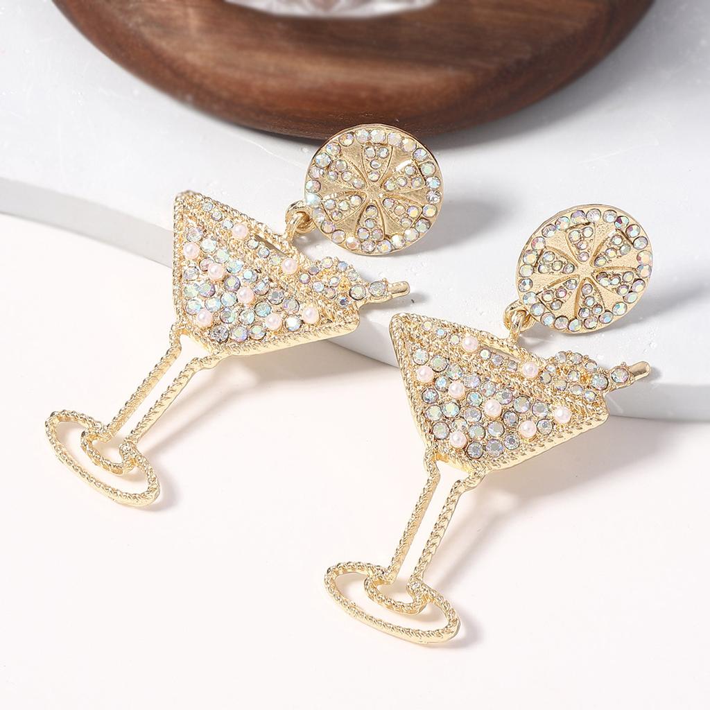 Cross-border New Creative Carnival Party Diamond-encrusted Fashion Wine Glass Shape Earrings, Super Flash Hollow Fashion Personalized Models