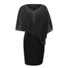 Plus Size Women V Neck Chiffon Sequins Dress Asymmetric Buttock Overlay S-5XL