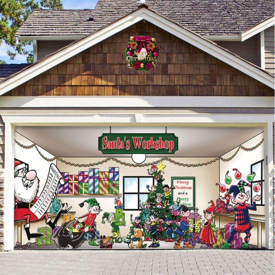 Christmas Garage Door Cover Large Christmas Banner Backdrop Decoration for Indoor Outdoor Garage Door Gate Party Wall Decor