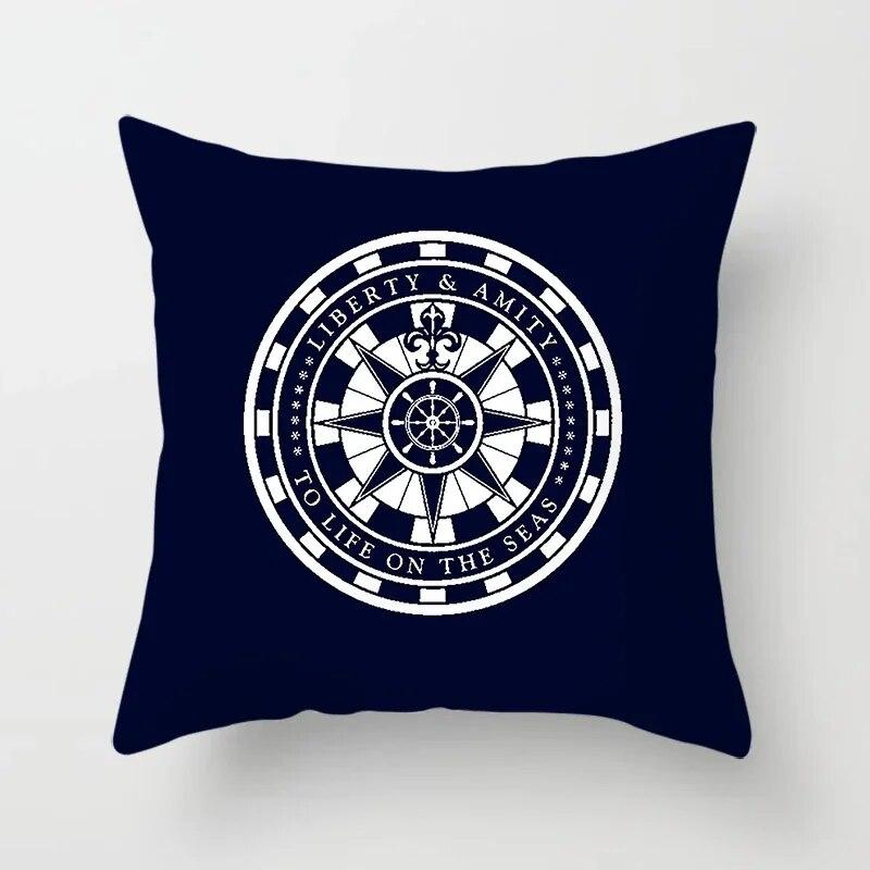 Home Decor Compass Anchor Pillow Cover Blue Mediterranean Cushion Gift Sofa Office Accessory Ornament 45x45cm