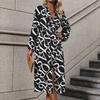 [Baizhiyi] Autumn new sexy literary deep v-neck long-sleeved letter printing dress