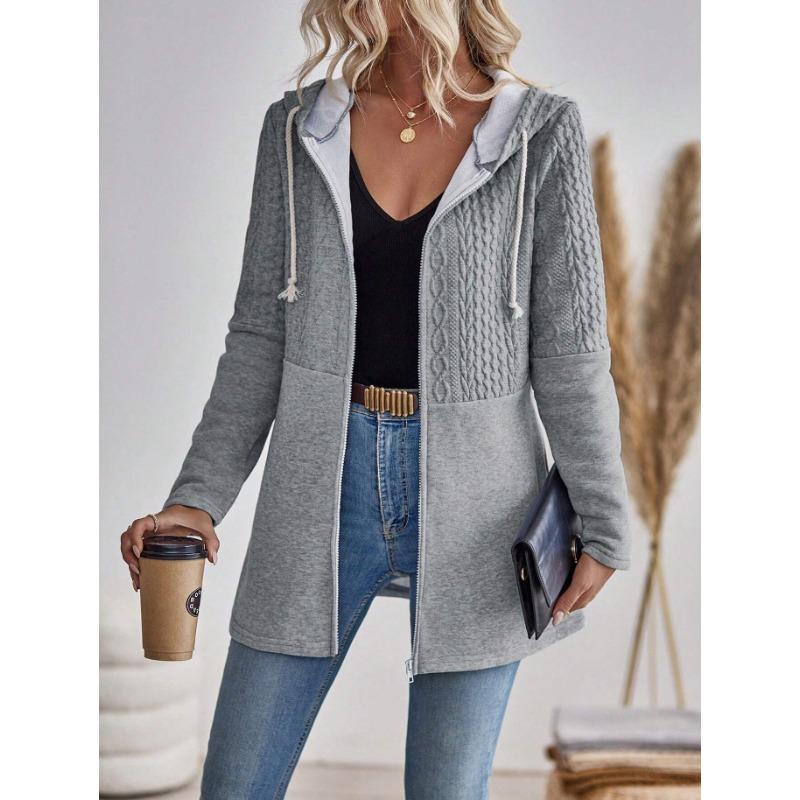 JKASHDK Dámská módní ležérní jednobarevná potisk podzim zima s dlouhým rukávem s kapucí bundy a kabáty