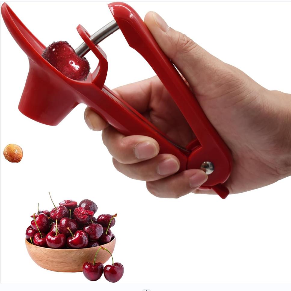 Cherry Pitter Tool, Olive Pitter and Fruit Pit Corer Remover Tool, Portable Kitchen Tool with Space-Saving Lock Design for Making Jam (Green)