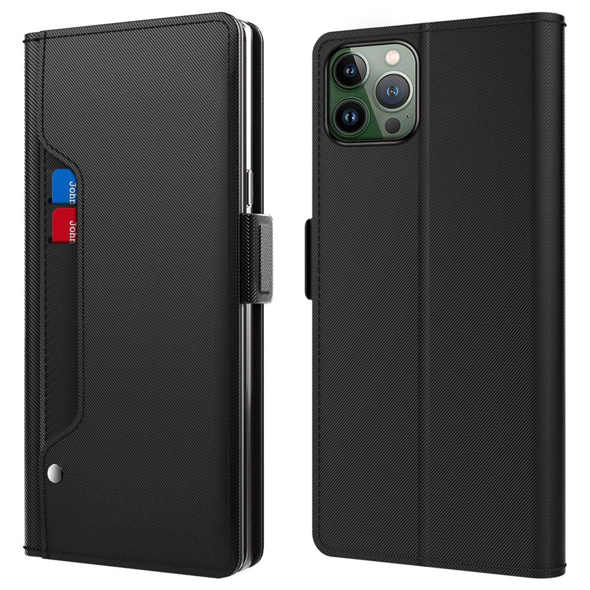 

For iPhone 16 Pro Case Card Slot Mirror PU Leather Folio Phone Cover Black