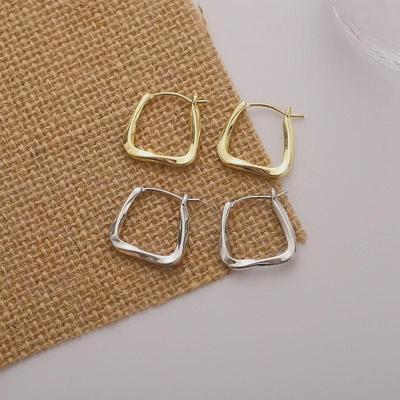 925 Silver Square Hoop Earrings - High-End, Fashionable Design for Women