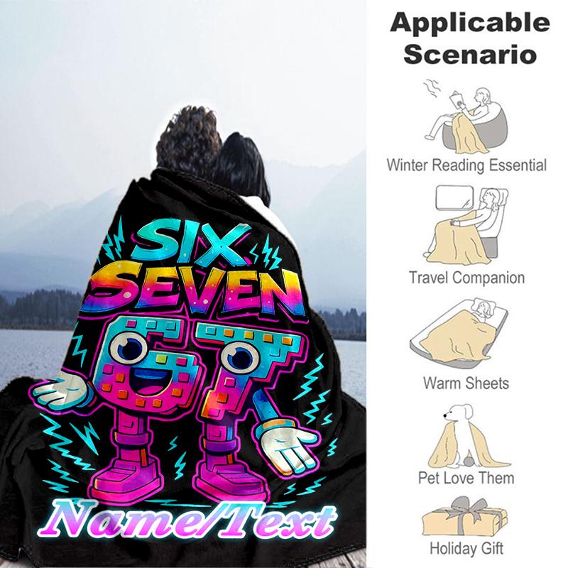 1PC Custom Name "Six Seven Robot Adventure" Flannel Blanket Versatile,all-season Throw Suitable for the Living Room,bedroom,camping,travel,and Gift