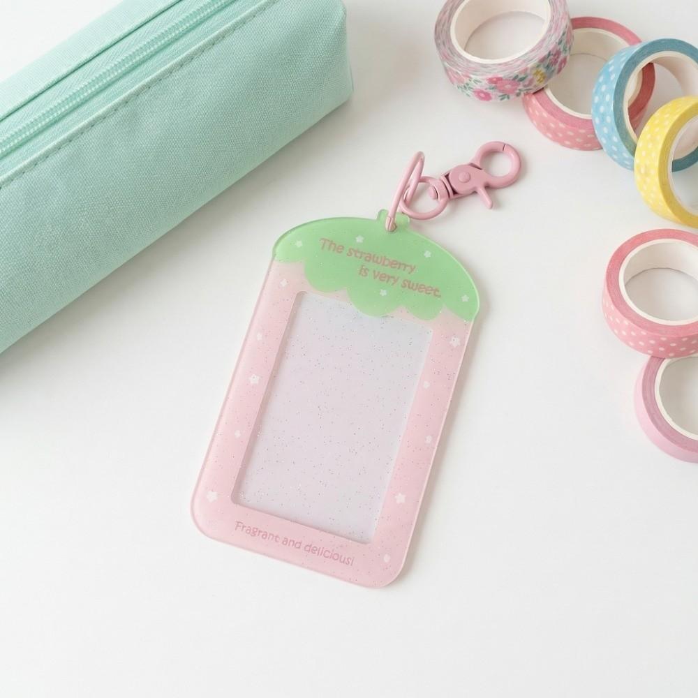 with Keychain Acrylic Photocard Holder Fruit Strawberry Card Protective Case  Girls Gift