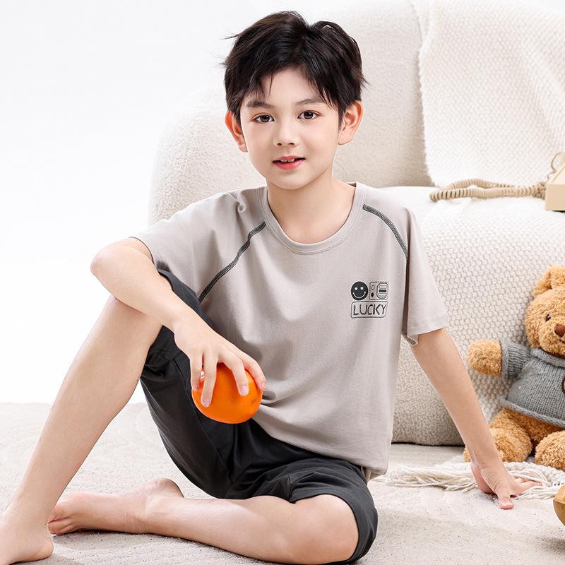 Boys' Cotton Pajama Set - Short Sleeve & Breathable Summer Homewear