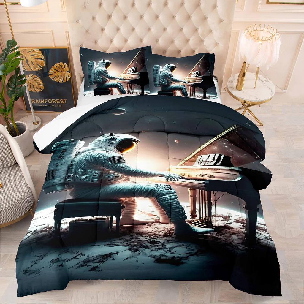 3Pcs Starry Night Series Bedding Set Astronauts Chess Theme Duvet Cover Set Home Decor Full Queen King Size Magical Gift
