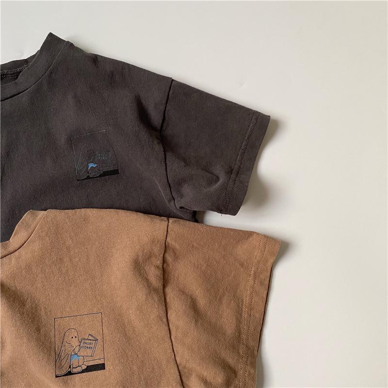 GL-kids Korean Style Cartoon Print T-shirt - Short Sleeve, Skin-friendly, Washable, Unisex Casual Top for Kids