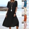 Rochie de vară pentru femei din bumbac și in, culoare solidă, cu mânecă scurtă, cu gât rotund, cu buzunar, ocazional, largi, fustă de plajă, vacanță