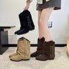 Retro Pointed Short Boots Women's 2026 Autumn and Winter New V-mouth Thin Trouser Tube Boots Suede Pleated Stacking Boots