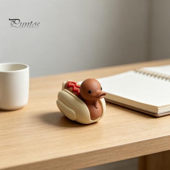 3D Printed Duck Ornament Hot Dog Figurine, Cute Food Animal Sculpture Playful Office with Matte Finish, Funny Mini Desk Toy Home Decor Unique
