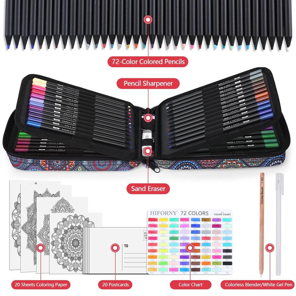 HIFORNY 78 Premium Black Edition Colored Pencil Set for Adults Includes 72 Colored Pencils and Extras Artist Soft Core Art Supplies for -