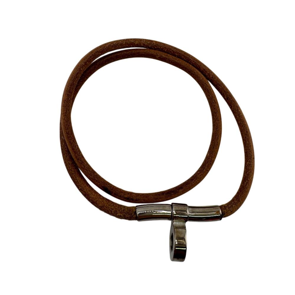 HERMES bracelet leather Duble Kelly choker Brown leather unisex Used