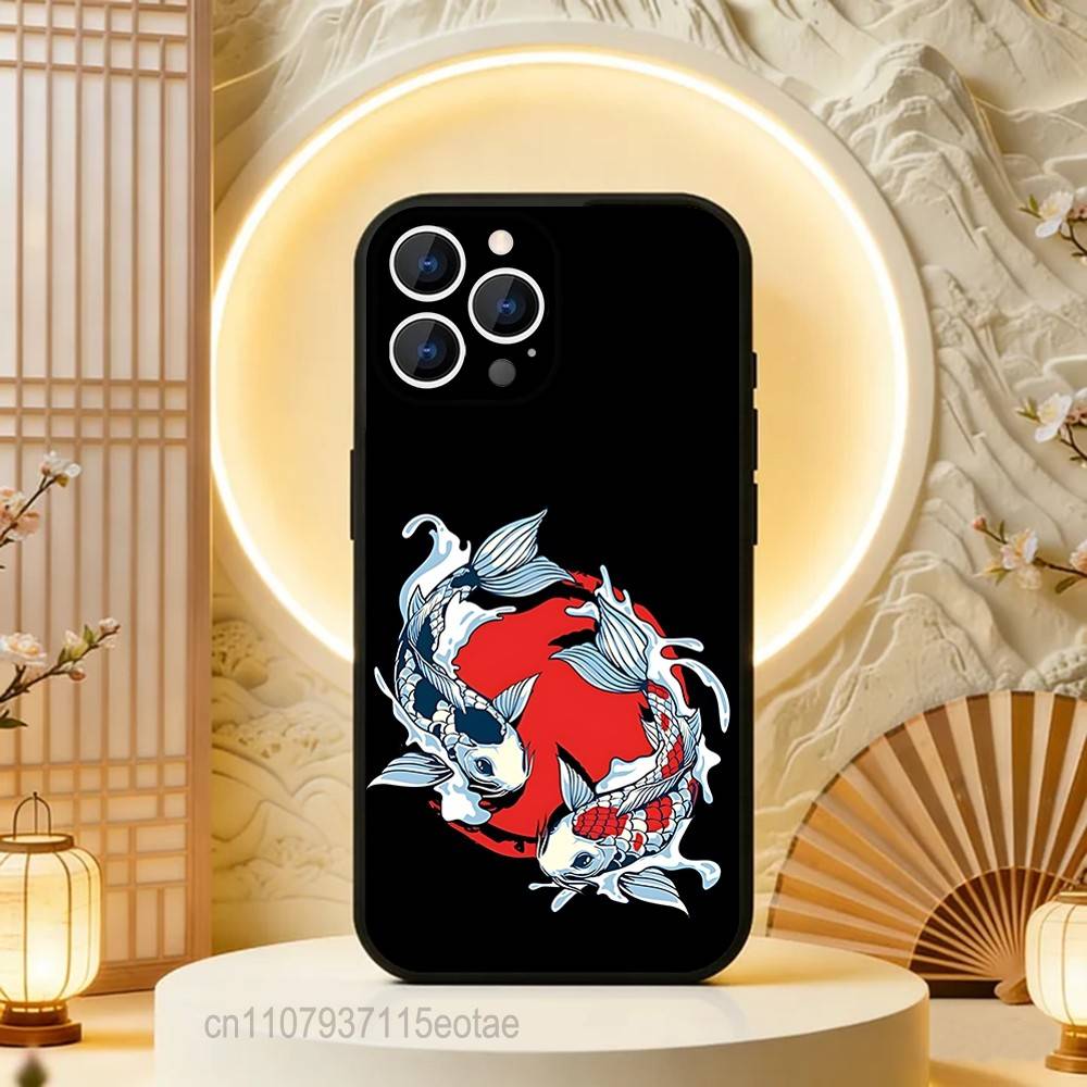 Koi Carp YIN YANG For iPhone 12,16,13,14,15,17,11,Pro,Max,Plus,E,Air,Mini TPU Soft to Skin-friendly phone case