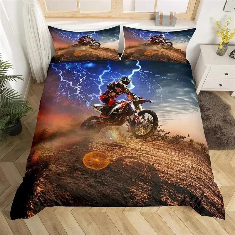 Extreme Sport Duvet Cover Motocross Bedding Set For Youth Teen Boys Room Microfiber 3D Motocross Racing Moves Theme Quilt Cover