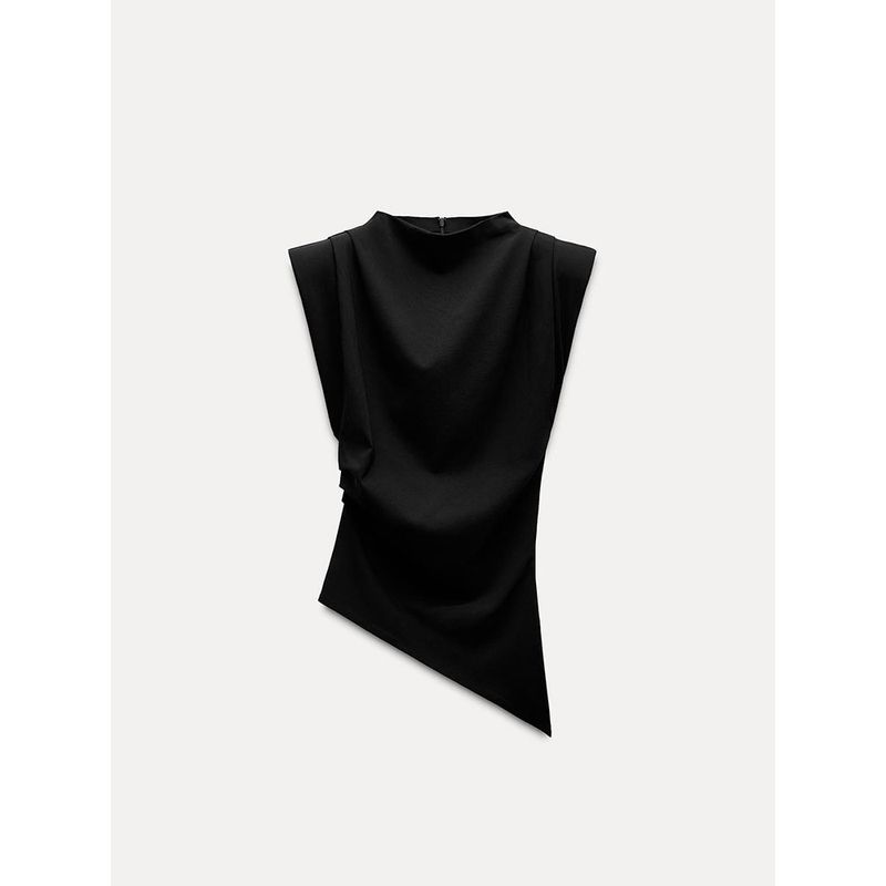Za2024 Autumn New Women's Clothing Fashion Asymmetric Fold Decorative Padded Shoulder Sleeveless Vest Tops 0085845