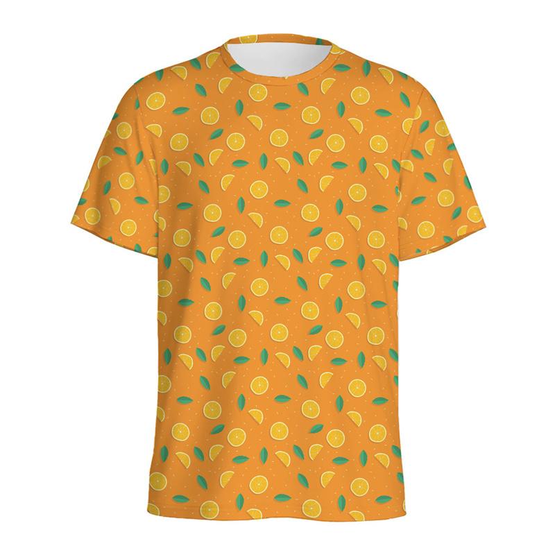Summer 3D Printed Fruits Orange Graphic T-shirts  Round Neck Short Sleeved Men's and  Women's Unisex T-shirts