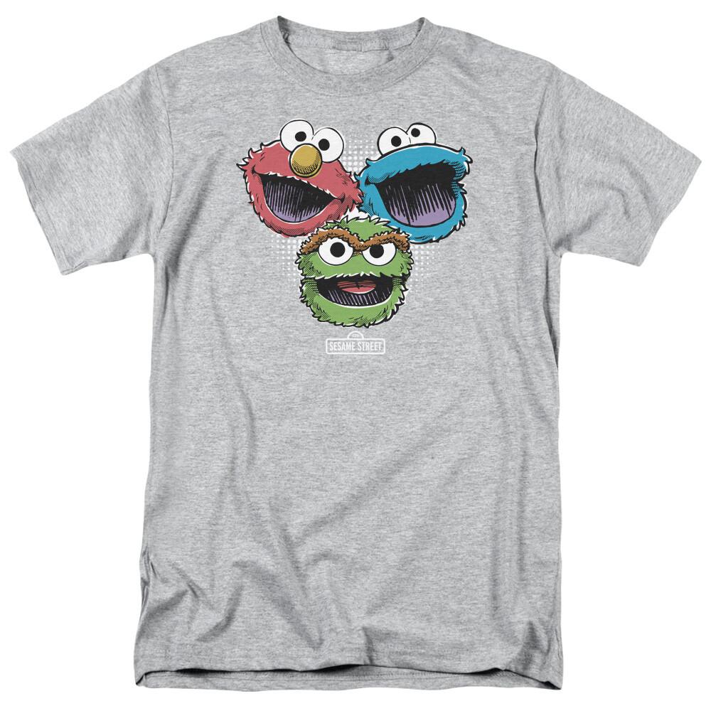 Sesame Street Halftone Heads T Shirt Mens Licensed Classic Oscar Elmo Sport Gray XXXXL