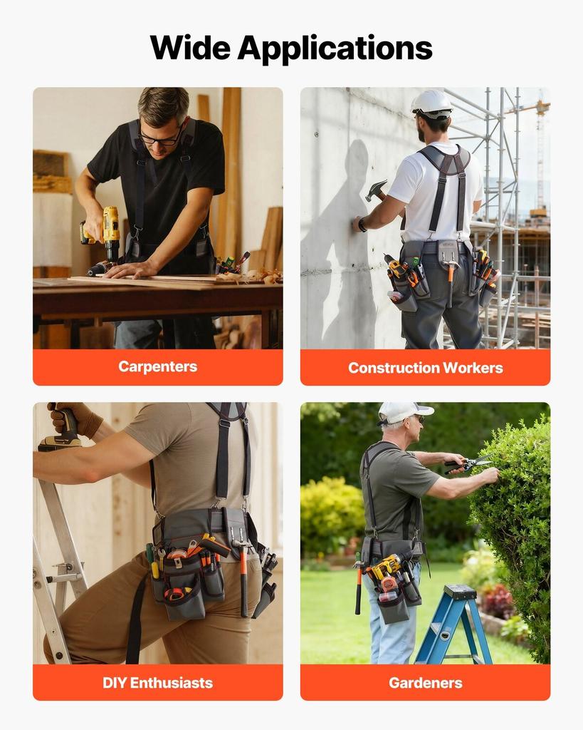 Tool Belt, 22 Pockets Tool Pouch with Suspenders for Men, Heavy Duty Adjustable Utility Belt Bag Suspenders for Electrician, Carpenter, Construction,