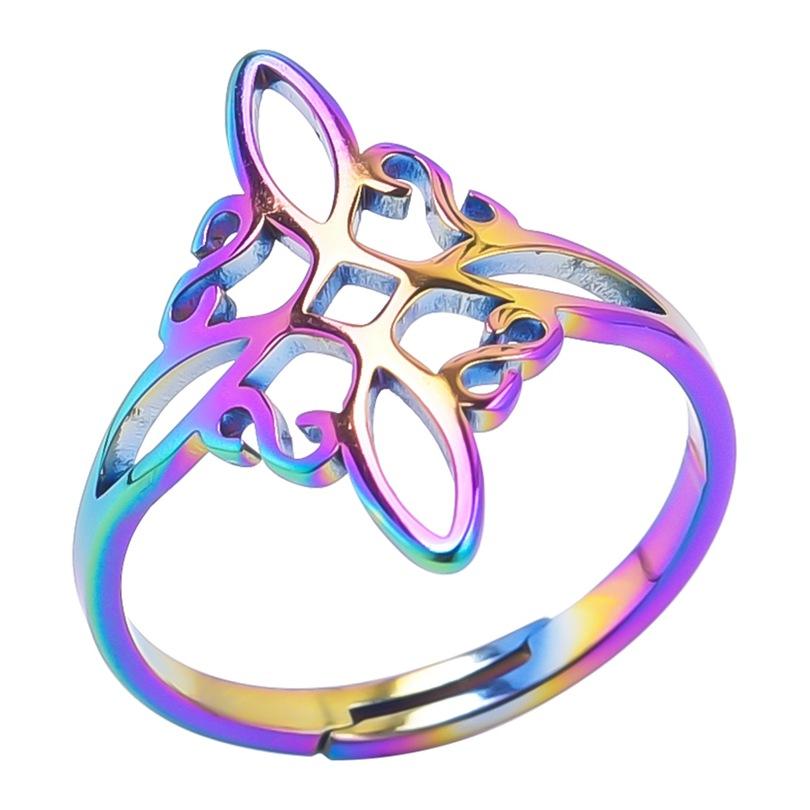YILUOCD Brujería Acero Inoxidable Anillo Abierto Sobrenatural Nudo de Bruja Anillos Para Mujer Wiccan Cruz Amuleto de Protección Joyería