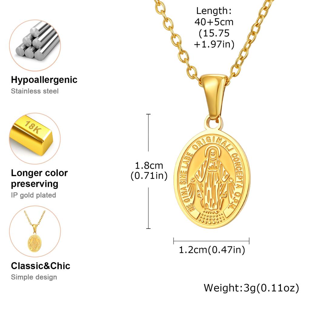 Double Sided Pattern Stainless Steel Necklaces for Women, Virgin Mary Gold Plated Pendant Necklace, New In Fashion Jewelry Gift