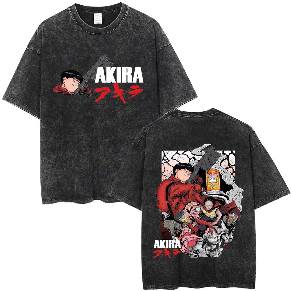 Washed Vintage Anime Akira T Shirts Japanese Science Fiction Cartoon Movie Shima Tetsuo Tshirt Men S Manga Oversized Tshirts