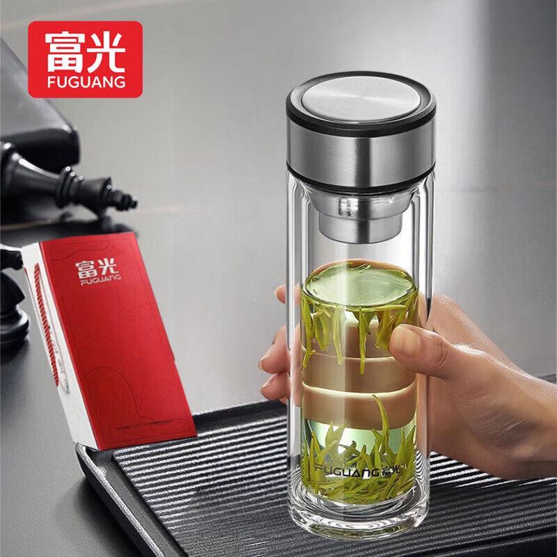 Fuguang Mingqi 330ml Double-layer Glass Tea Infuser Bottle