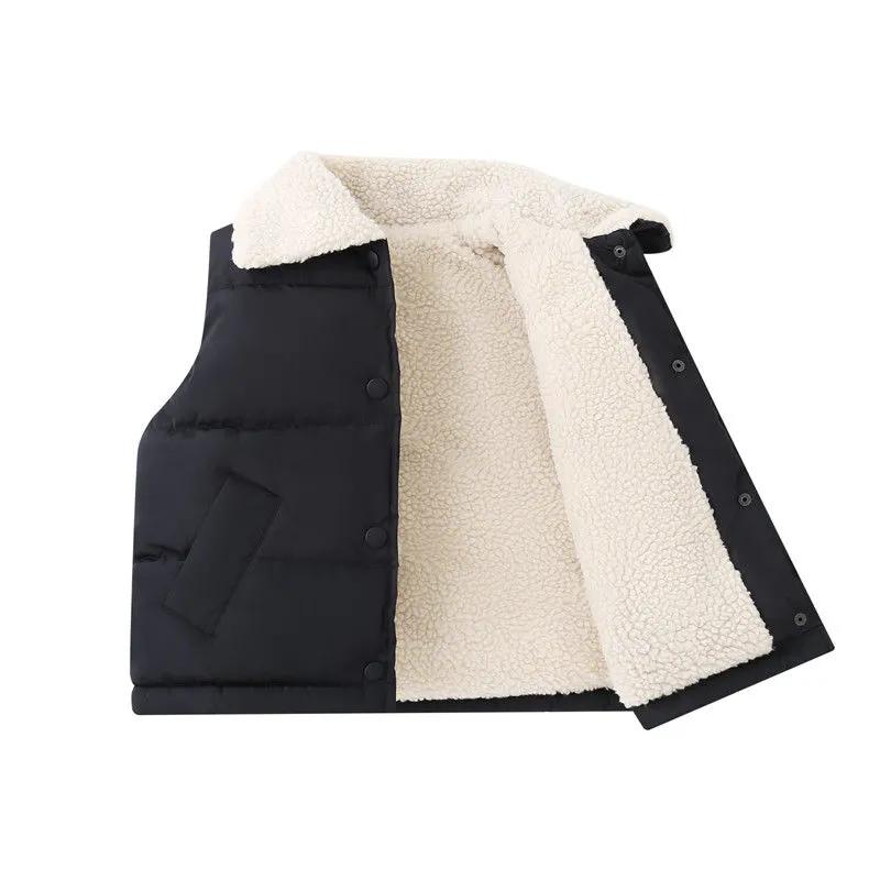 Children'S Down Cotton Waistcoat Fleece-Lined Boys' And Girls' Babies' Outerwear Vest Autumn Winter Lapel Cardigan Warm Coat