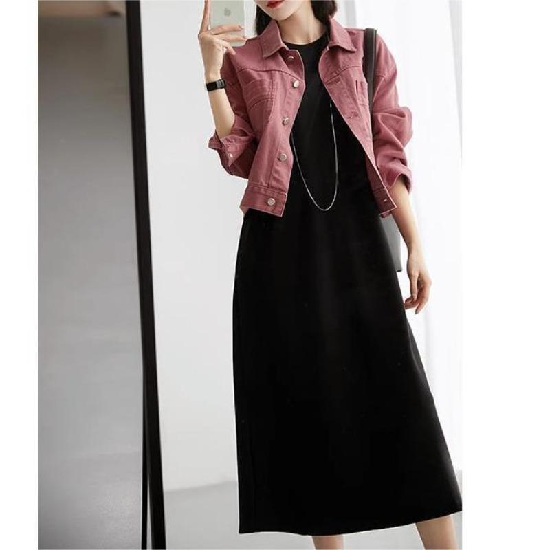 Dress with Soft and Simple Round Neck Short-sleeved T-shirt Skirt