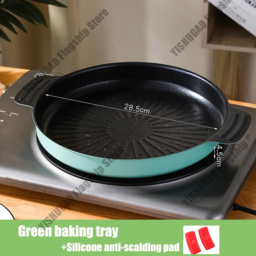 

Grill Pan Round Non-Stick Barbecue Plate Korean Household BBQ Grill Outdoor Travel Camping Frying Pan wok Kitchen Accessories зелений
