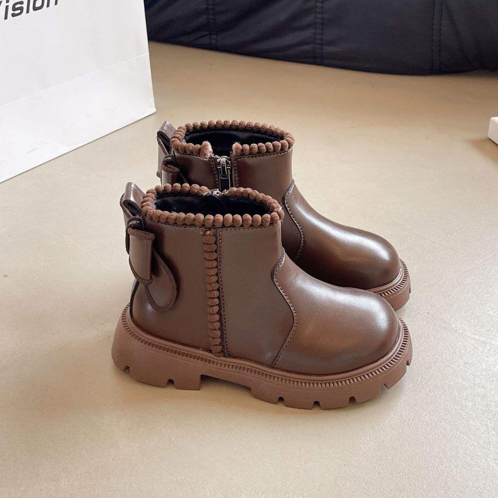 Girls Boots 2025 New Autumn and Winter Children's Princess Martin Boots Foreign Style Large Children's Leather Boots Girls Velvet Short Boots