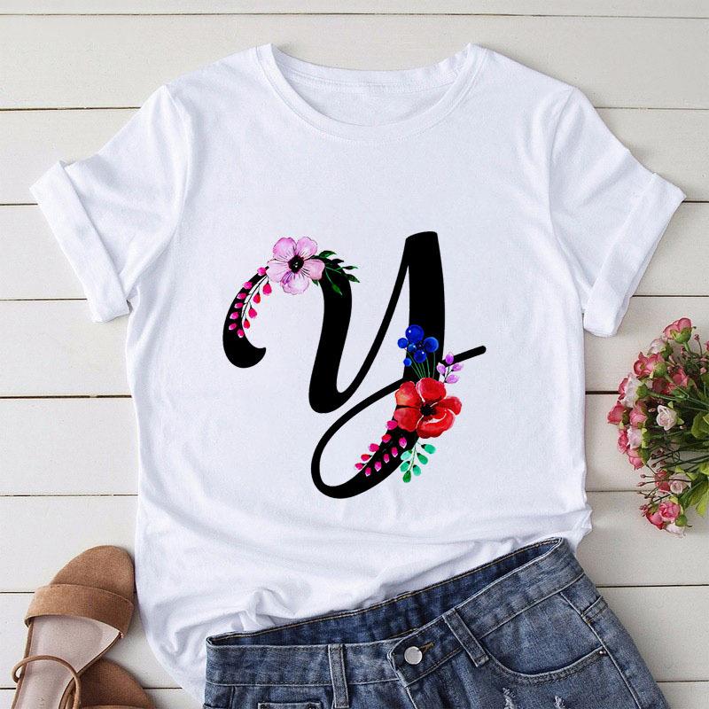 Large Size T-Shirt 26 English Letters Butterfly Print T-Shirt Women'S Short-Sleeved Women'S Clothing