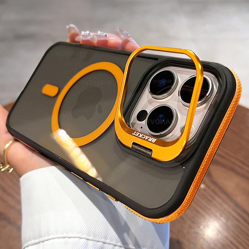 Black Transparent For Magsafe Bicolor Magnetic Case For iPhone 16 15 14 13 12 11 Pro Max Plus Stand Translucency Cover