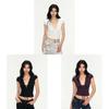 Sexy Black V Neck T Shirt For Women Summer Short Sleeve Slim Fit Casual Top